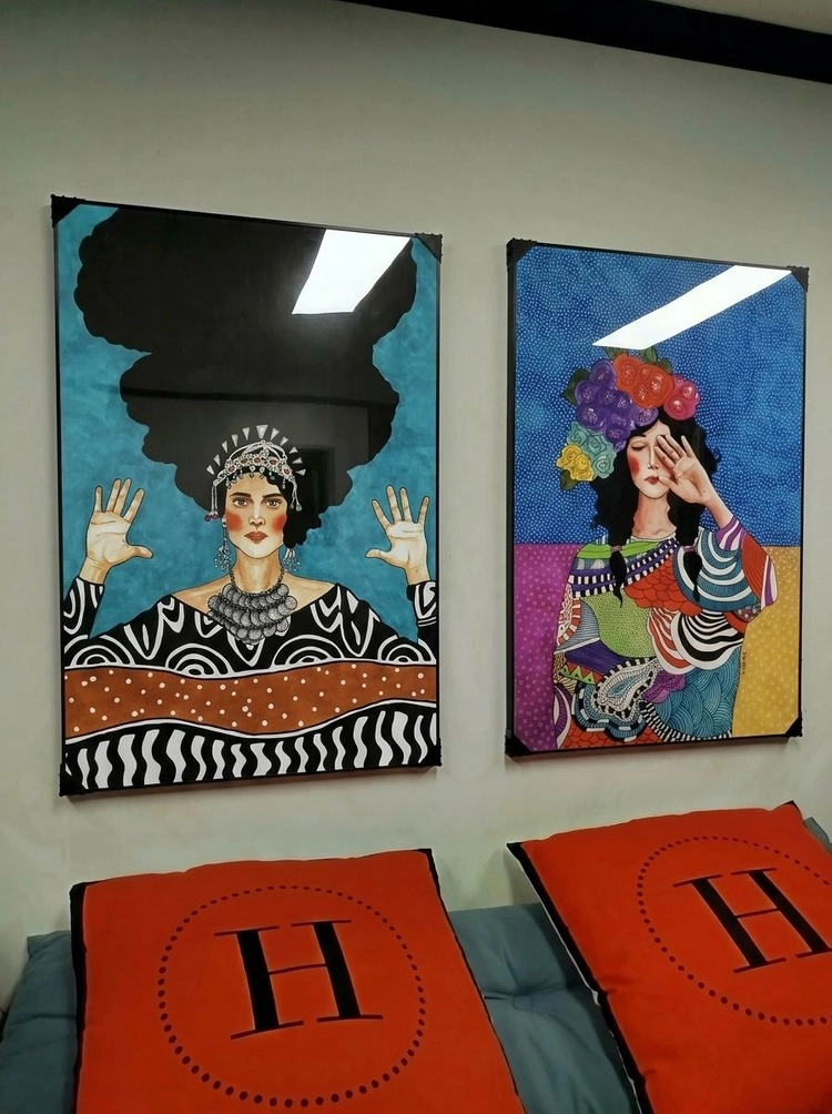 그림 액자 팝아트 인테리어소품 여인그림 인물액자 거실 포인트 대형 아트포스터 감각적인 디자인 벽걸이 장식용 세트 2 이미지