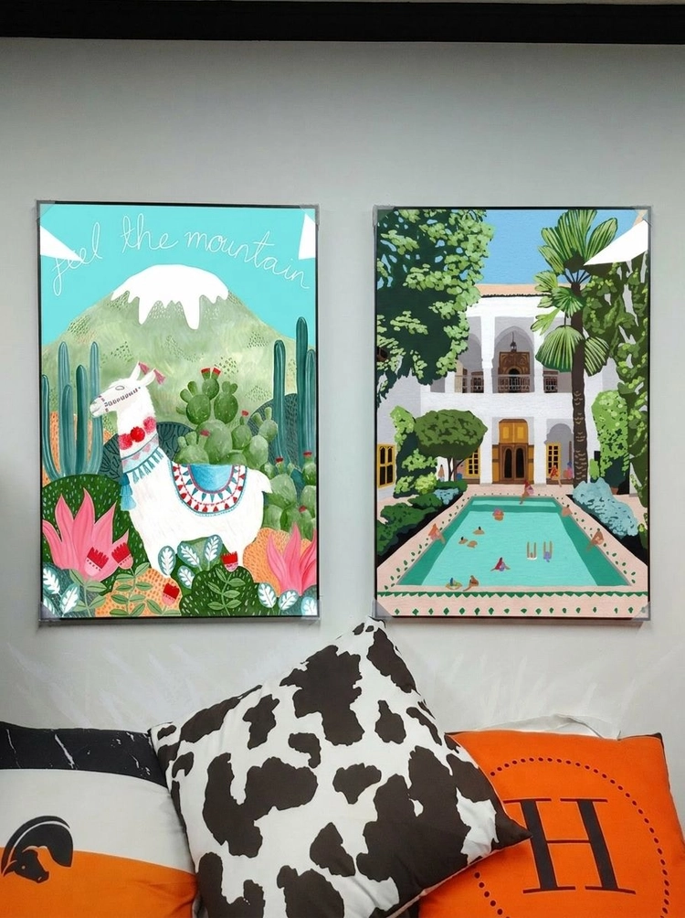 그림 액자 팝아트 인테리어소품 라마그림 산액자 휴양지풍경화 2종 세트 대형 거실벽 꾸미기 아트포스터 신혼집 포인트 이미지