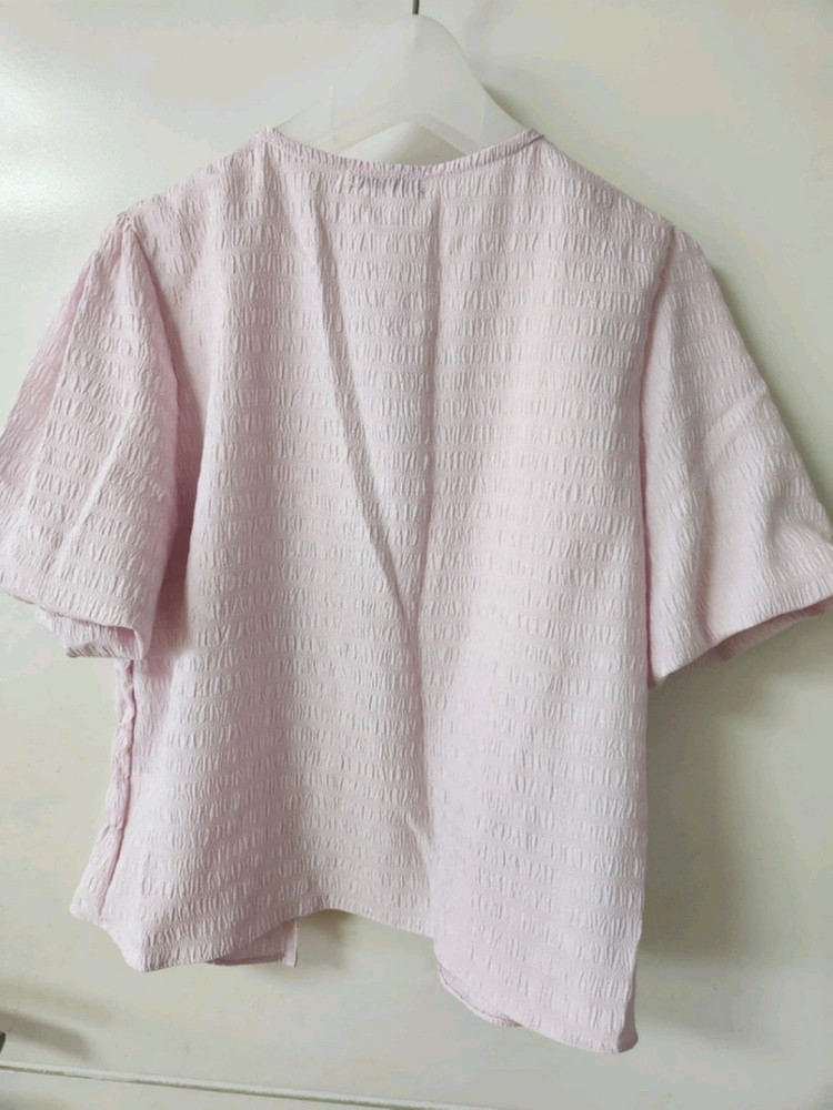 새상품 LECOVE 핑크 프릴 크롭 블라우스, 가디건 이미지