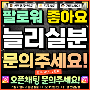 [초특가] 인스타 팔로워 좋아요 조회수 늘리기 [유튜브/네이버/카카오] 등 가능 ^-^ 이미지