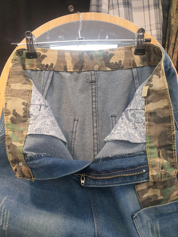 카모 포인트 빈티지 디스트로이드 데님 팬츠 (밑단 단추 조절) 이미지