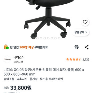 니디스 OC-03 메쉬 의자 블랙 이미지