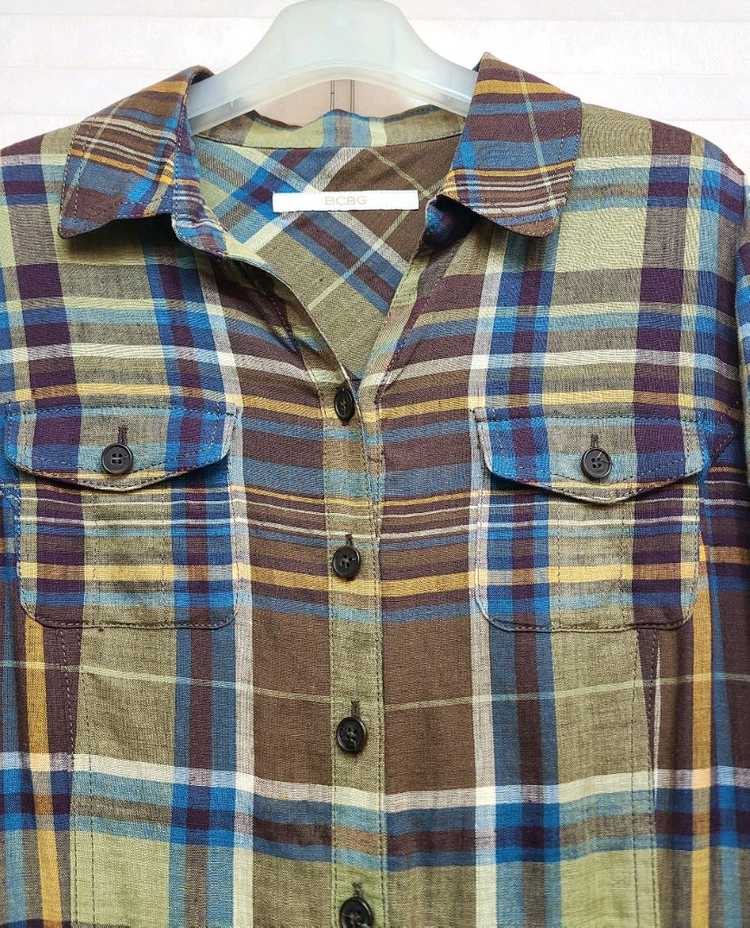 BCBG> 린넨100 체크 셔츠 원피스 이미지