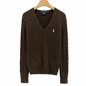 폴로 브이넥 꽈배기 케이블 니트 브라운 (여성S) 이미지