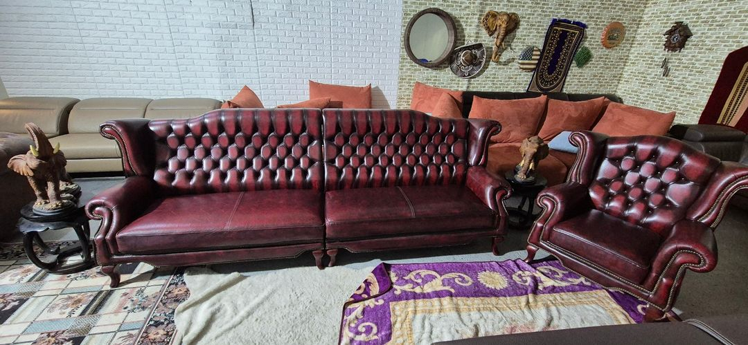 체스터필드 이태리 전체 천연 가죽 4인+1인 소파 이미지