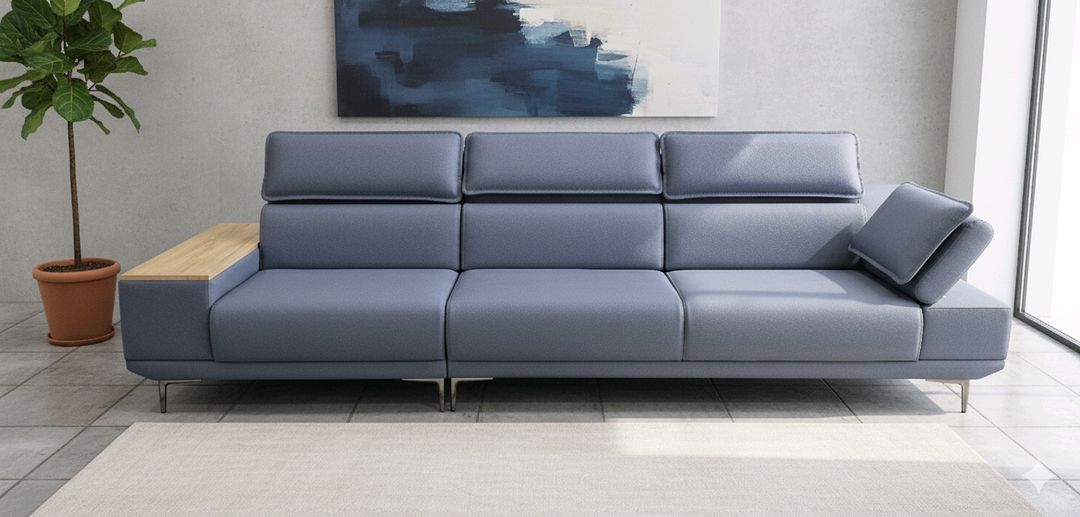 이태리 천연가죽 일자형 4인 소파(헤드레스트기능)(제작 새상품) 이미지