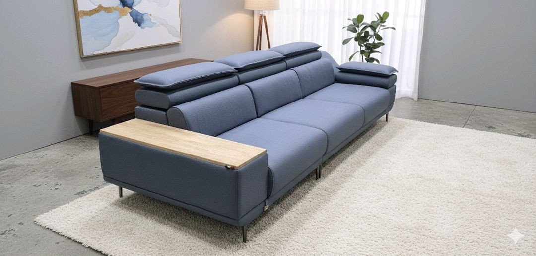 이태리 천연가죽 일자형 4인 소파(헤드레스트기능)(제작 새상품) 이미지