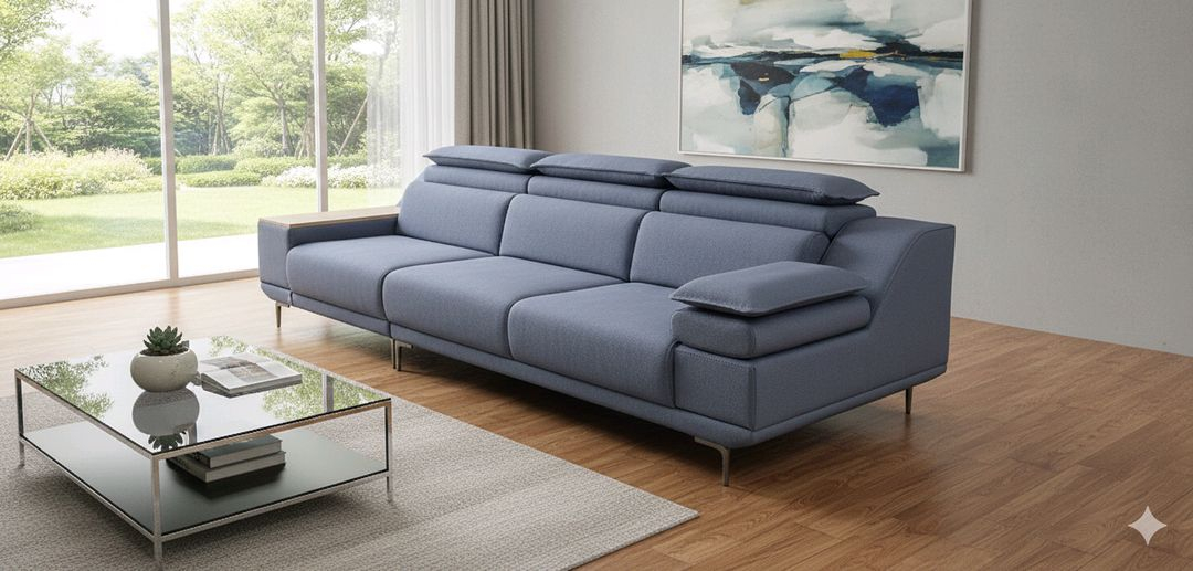 이태리 천연가죽 일자형 4인 소파(헤드레스트기능)(제작 새상품) 이미지