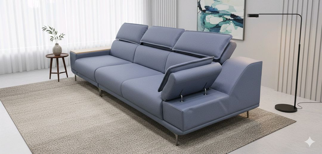 이태리 천연가죽 일자형 4인 소파(헤드레스트기능)(제작 새상품) 이미지