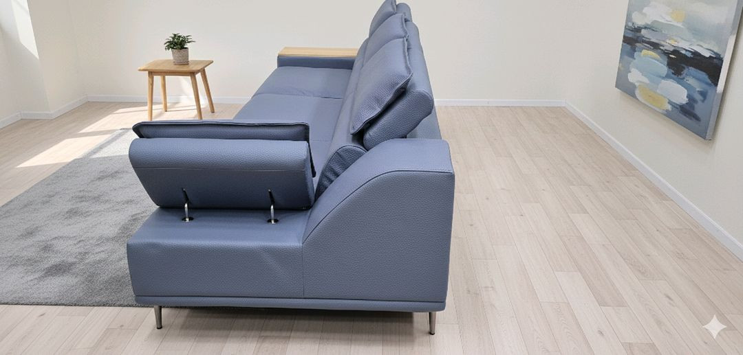 이태리 천연가죽 일자형 4인 소파(헤드레스트기능)(제작 새상품) 이미지