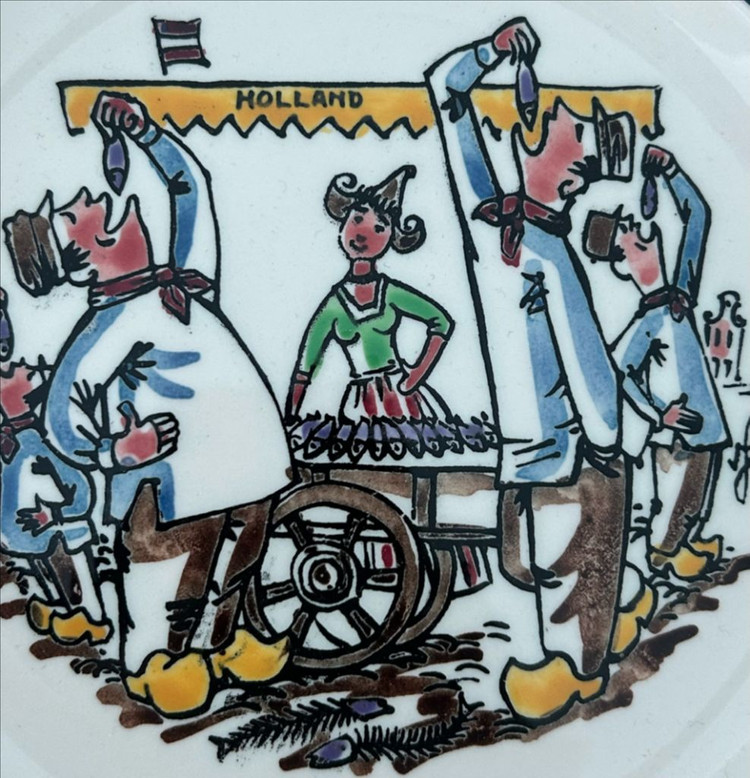 네덜란드 빈티지/ 로얄 구데바겐 청어 먹는 사람들 장식 접시 이미지