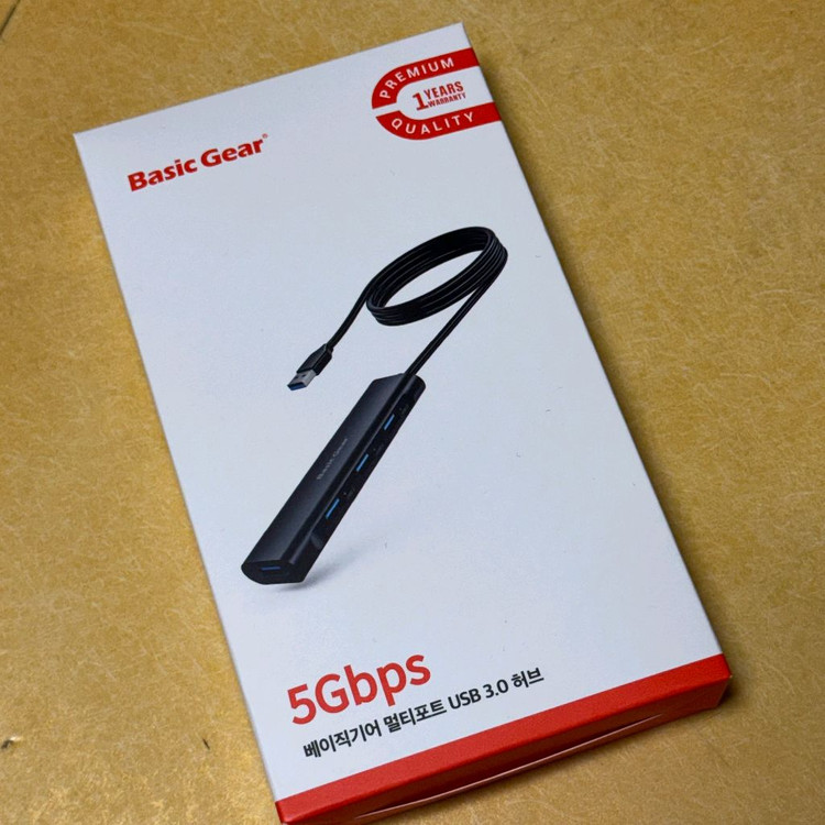 베이직기어 4포트 무전원 1.4m USB 3.0 허브 미개봉 새상품 판매합니다. 이미지