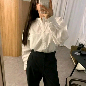 리본타이 나흐 라운드 셔츠 블라우스 - 아이보리 이미지