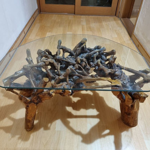 [부천]괴목 나무 뿌리 테이블(유리상판 포함, 96x68x41cm) 이미지