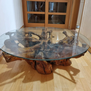 [부천]괴목 나무 뿌리 테이블(유리상판 포함, 110x110x42cm) 이미지