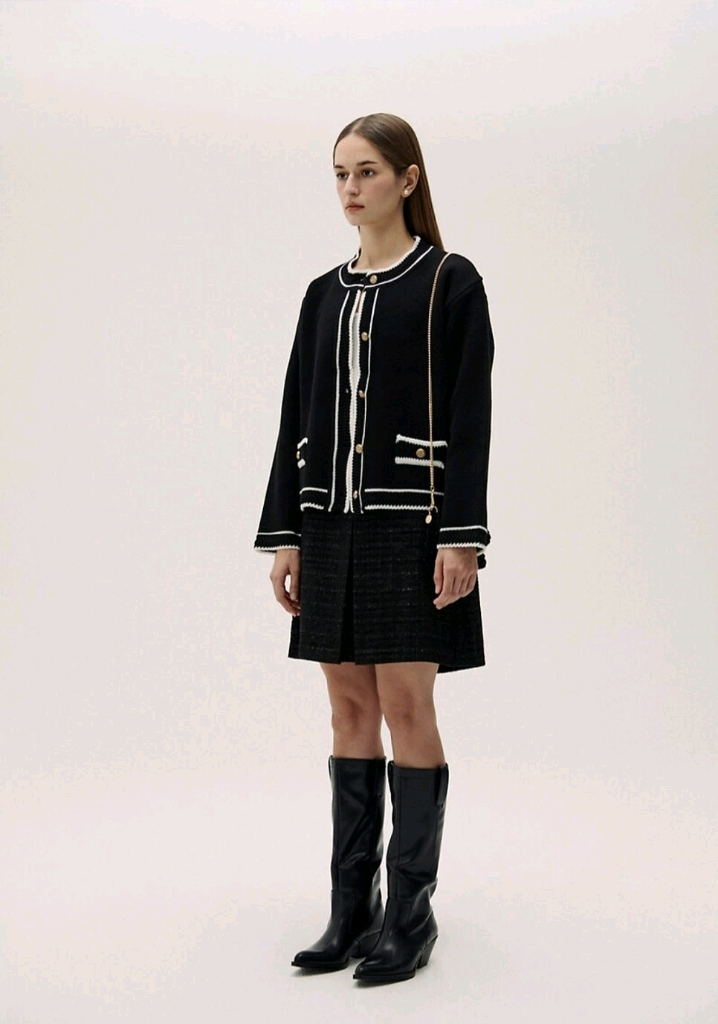 하케쉬 코코라인 니트 가디건 블랙 트위드 자켓 / 트위 리엘 언에디트 엽페 논로컬 드파운드 메이비베이비 룩캐스트 이미지