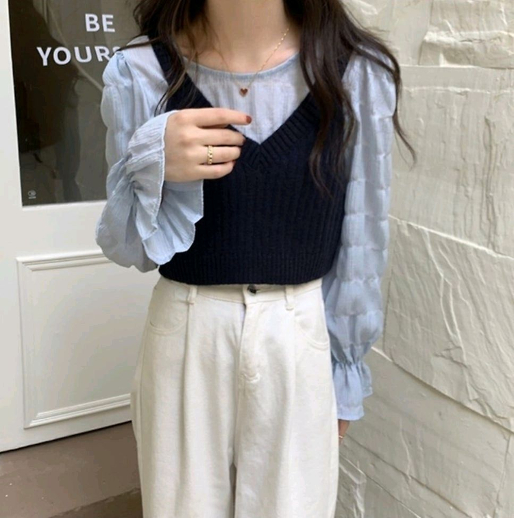 세컨드세컨 레이어드 니트 골지 나시 브이넥 뷔스티에 / 크림치즈마켓 베이델리 피터앤웬디 메이비베이비 아뜨랑스 케이 이미지