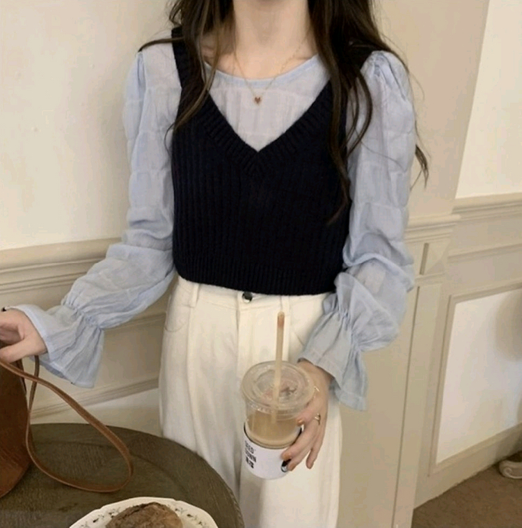 세컨드세컨 레이어드 니트 골지 나시 브이넥 뷔스티에 / 크림치즈마켓 베이델리 피터앤웬디 메이비베이비 아뜨랑스 케이 이미지