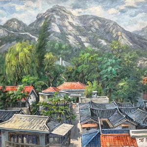 *서양화 하석만 인왕산과마을 풍경 유화그림.12호(F) 이미지