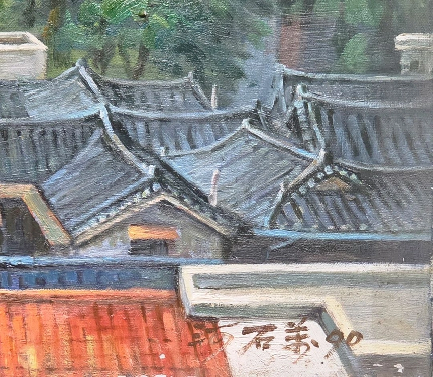 *서양화 하석만 인왕산과마을 풍경 유화그림.12호(F) 이미지