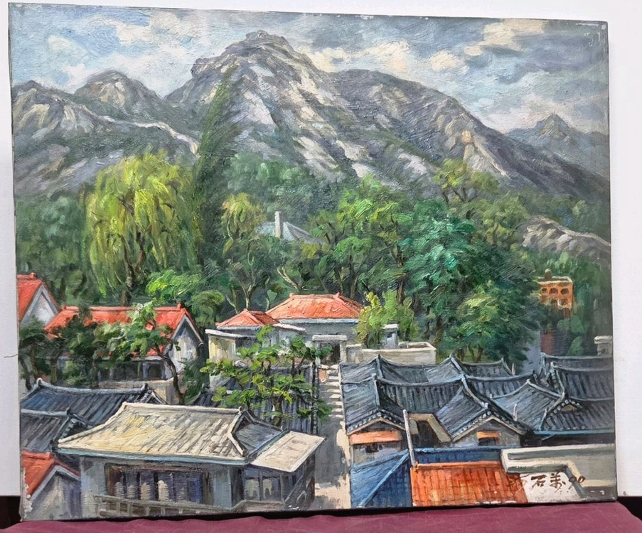 *서양화 하석만 인왕산과마을 풍경 유화그림.12호(F) 이미지