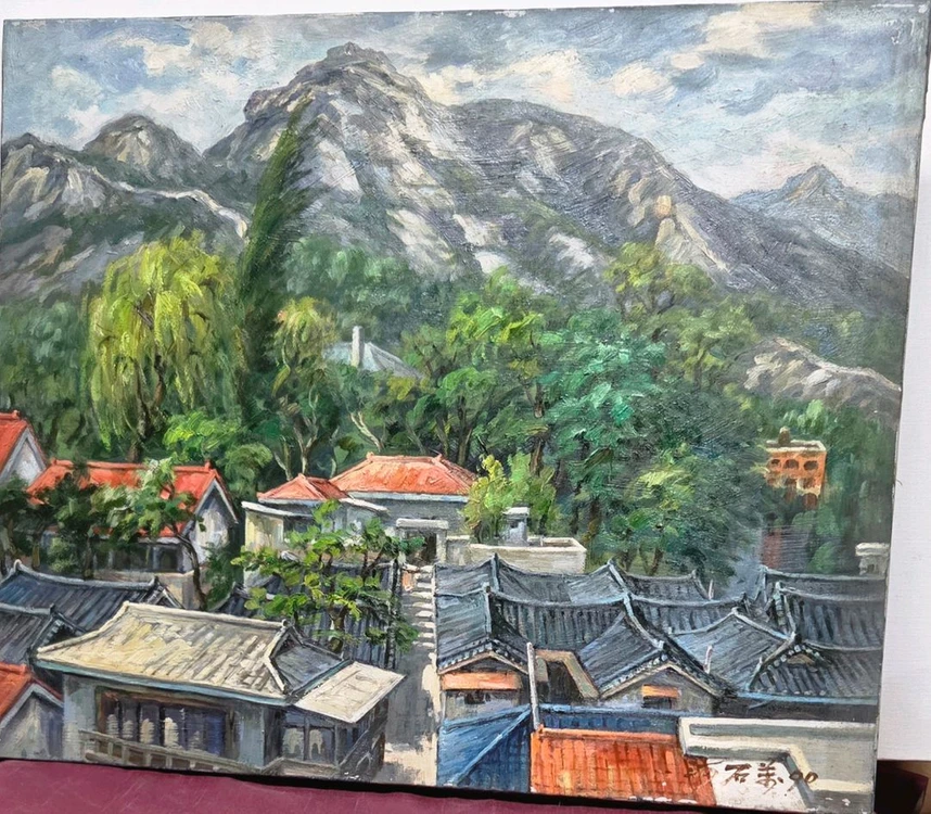 *서양화 하석만 인왕산과마을 풍경 유화그림.12호(F) 이미지