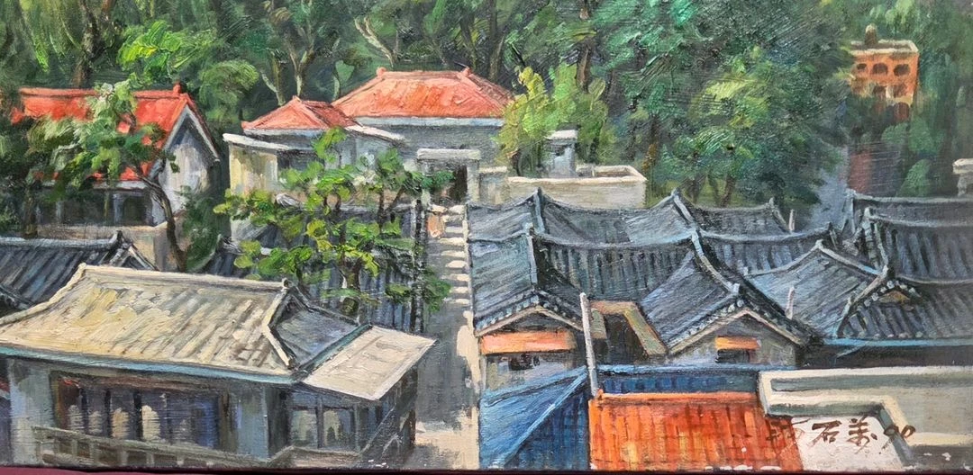 *서양화 하석만 인왕산과마을 풍경 유화그림.12호(F) 이미지