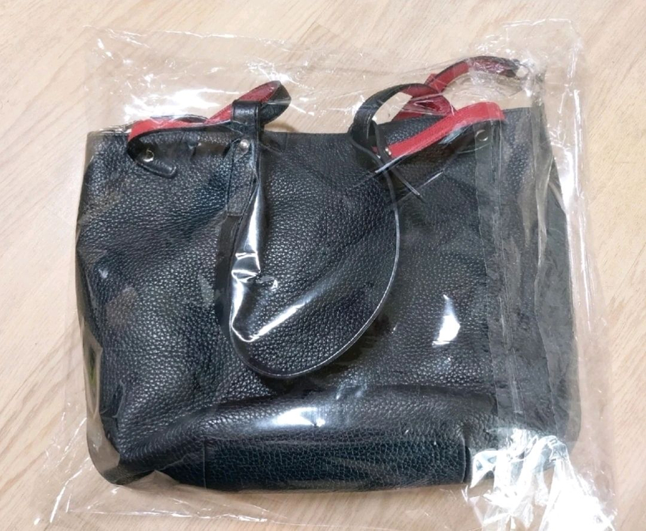 블랙 레드 배색 가죽 (토트 겸 숄더백) 이미지