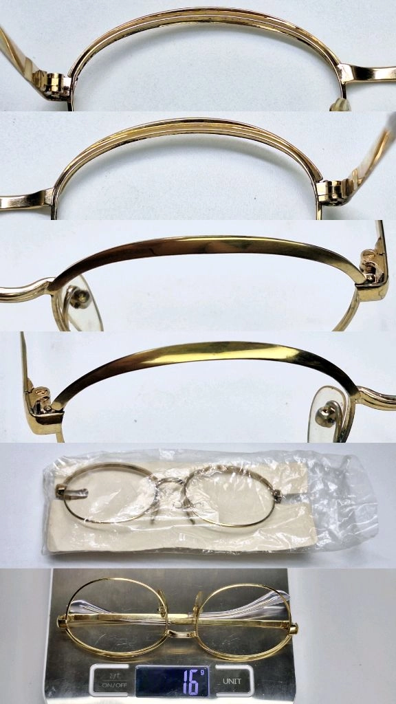 80s 일본제 빈티지 데드스톡 미사용/골드 브로우라인 포인트 안경테 133mm 라운드형 클래식 레트로 앤틱 패션 이미지