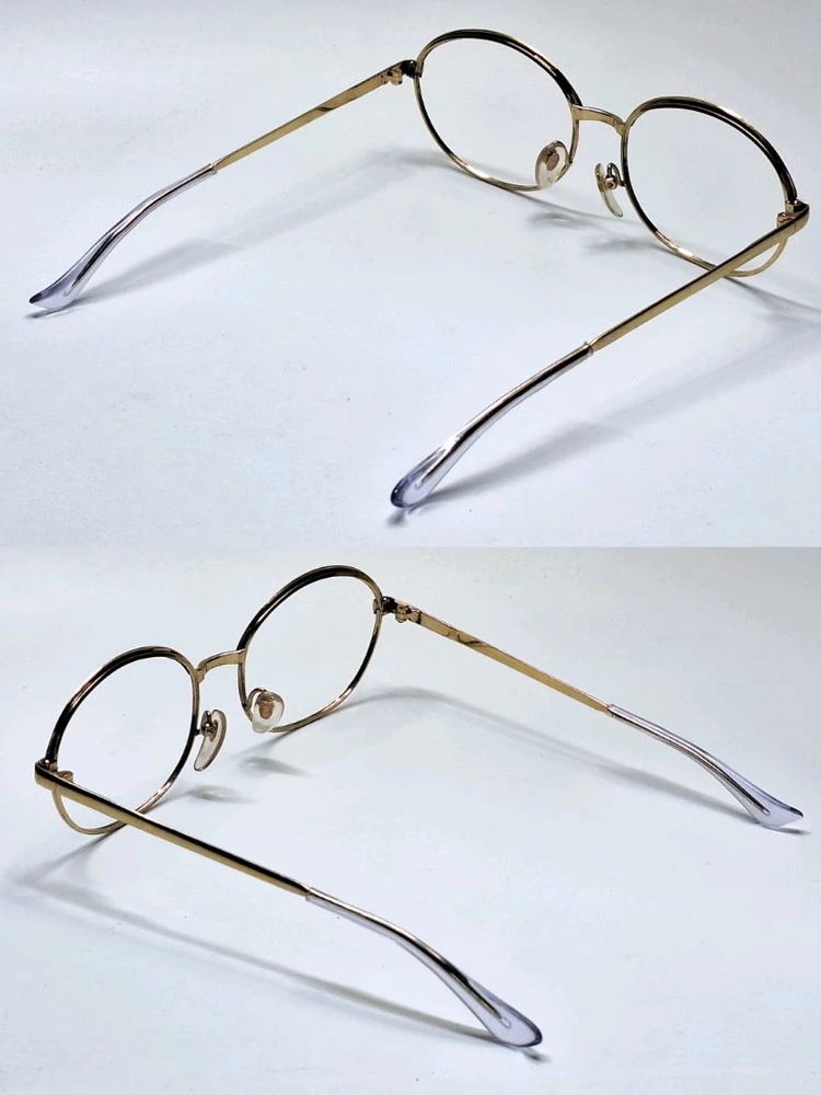80s 일본제 빈티지 데드스톡 미사용/골드 브로우라인 포인트 안경테 133mm 라운드형 클래식 레트로 앤틱 패션 이미지