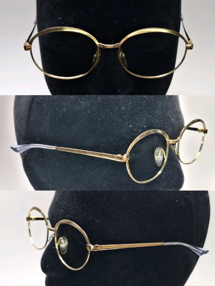 80s 일본제 빈티지 데드스톡 미사용/골드 브로우라인 포인트 안경테 133mm 라운드형 클래식 레트로 앤틱 패션 이미지
