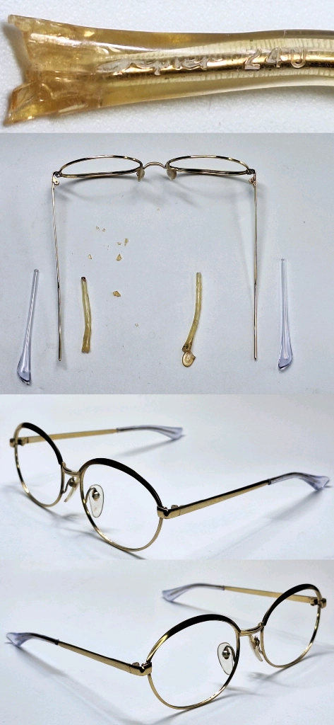 80s 일본제 빈티지 데드스톡 미사용/골드 브로우라인 포인트 안경테 133mm 라운드형 클래식 레트로 앤틱 패션 이미지