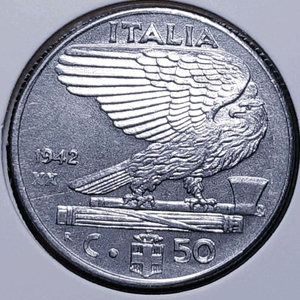 이탈리아 미사용 1942년 50센터시미.외국주화 주화 화폐 동전 이미지