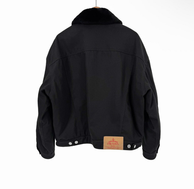 [L] 프라다 남성 삼각로고 불 데님 시어링 패디드 블루종 자켓 블랙 이미지