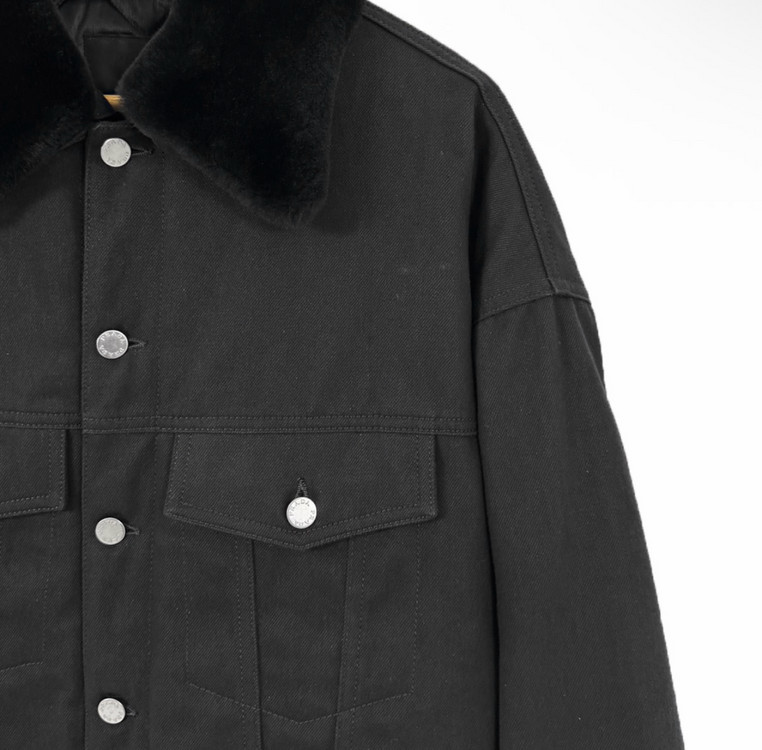 [L] 프라다 남성 삼각로고 불 데님 시어링 패디드 블루종 자켓 블랙 이미지