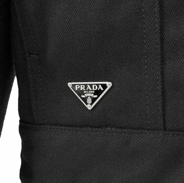 [L] 프라다 남성 삼각로고 불 데님 시어링 패디드 블루종 자켓 블랙 이미지