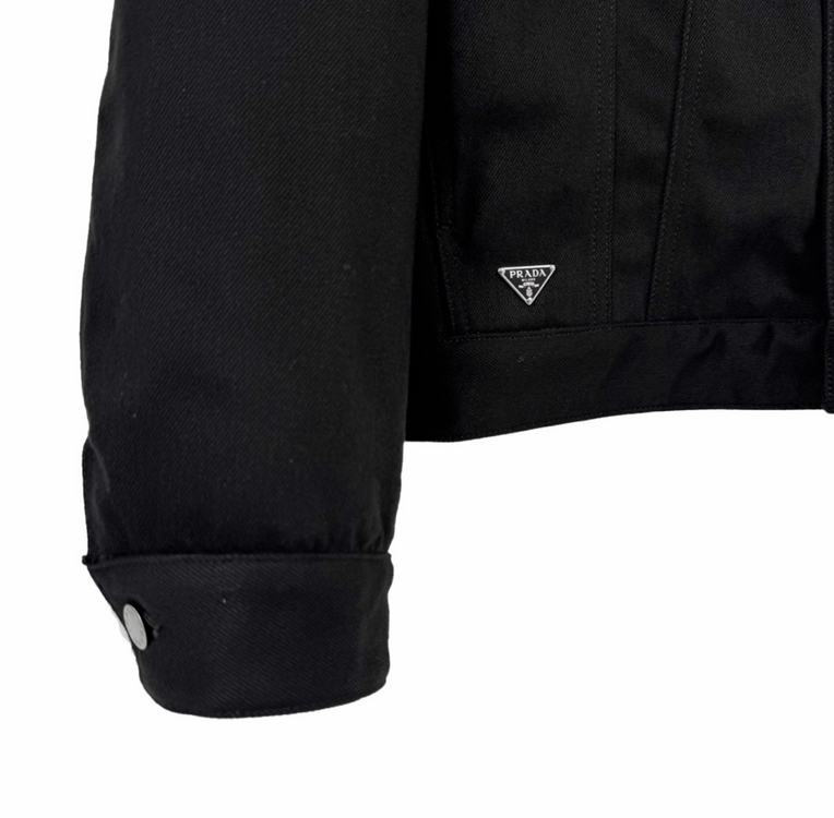 [L] 프라다 남성 삼각로고 불 데님 시어링 패디드 블루종 자켓 블랙 이미지