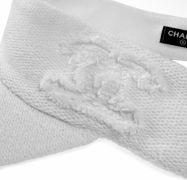 샤넬 여성 CC 로고 코코 비치 코튼 드릴 썬바이저 썬캡 모자 화이트 이미지