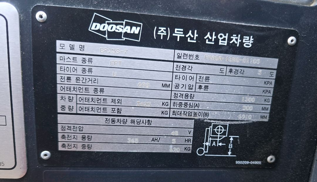 두산지게차 2.5톤 입식 전동지게차 높이 6.9m 상승 이미지