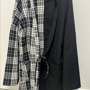 오버핏 타탄체크 투톤 유카타 롱셔츠(남녀공용), 자켓 이미지