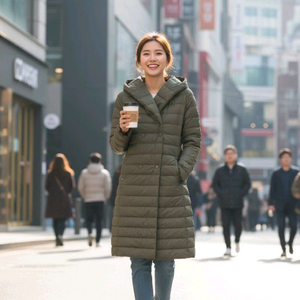 [새옷] 카키 올리브그린 롱 후드 경량 패딩 보세 이미지