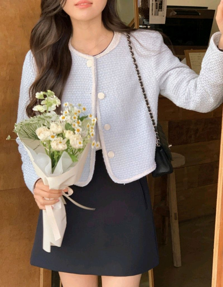 쇼퍼랜드 스프링 브리즈 트위드 자켓 스카이블루 / 베니토 아뜨랑스 로엠 리얼코코 케이클럽 스파오 가내스라 슬로우앤드 이미지