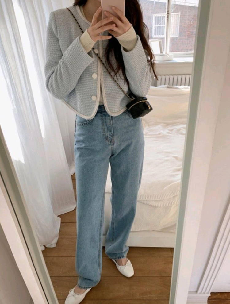 쇼퍼랜드 스프링 브리즈 트위드 자켓 스카이블루 / 베니토 아뜨랑스 로엠 리얼코코 케이클럽 스파오 가내스라 슬로우앤드 이미지