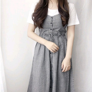 새상품) 체크 롱원피스 뷔스티에 리본 스트링 나시 빈티지 / 로버블 밀크코코아 바온 빈블 러브앤드팝 라부 트윈즈영 이미지