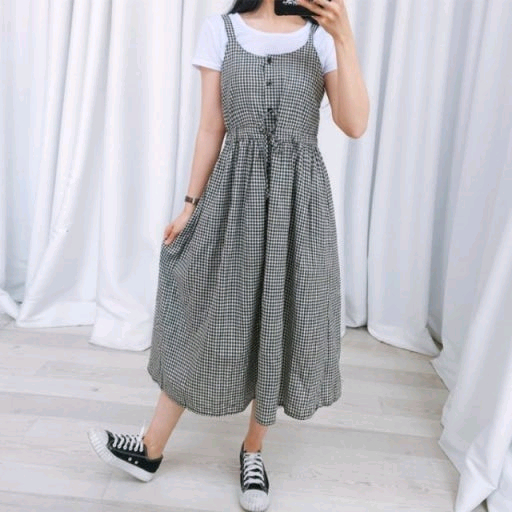 새상품) 체크 롱원피스 뷔스티에 리본 스트링 나시 빈티지 / 로버블 밀크코코아 바온 빈블 러브앤드팝 라부 트윈즈영 이미지