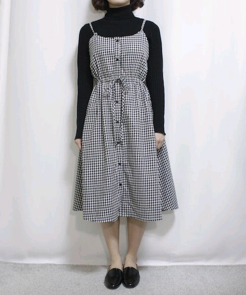 새상품) 체크 롱원피스 뷔스티에 리본 스트링 나시 빈티지 / 로버블 밀크코코아 바온 빈블 러브앤드팝 라부 트윈즈영 이미지