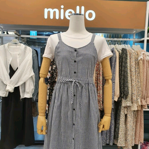 새상품) 체크 롱원피스 뷔스티에 리본 스트링 나시 빈티지 / 로버블 밀크코코아 바온 빈블 러브앤드팝 라부 트윈즈영 이미지