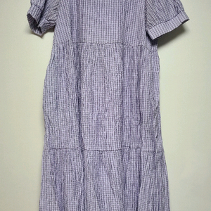 임부복,임산부 퍼플 체크 셔링 반팔 롱 원피스 이미지