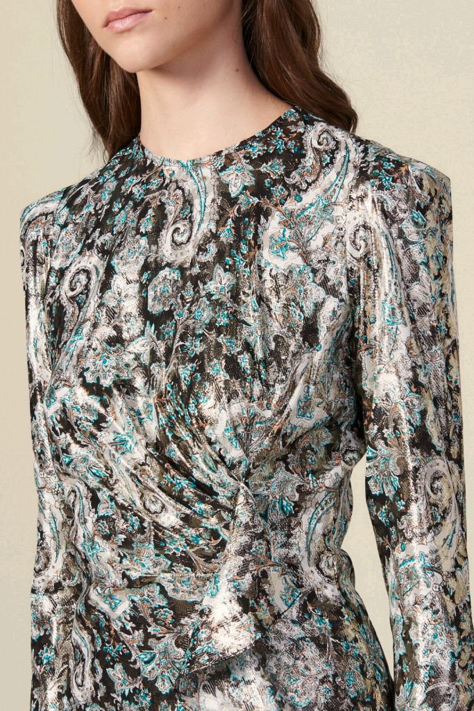 (새상품) 산드로 메탈릭 자카드 원피스 34사이즈 이미지