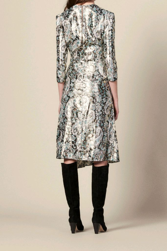 (새상품) 산드로 메탈릭 자카드 원피스 34사이즈 이미지